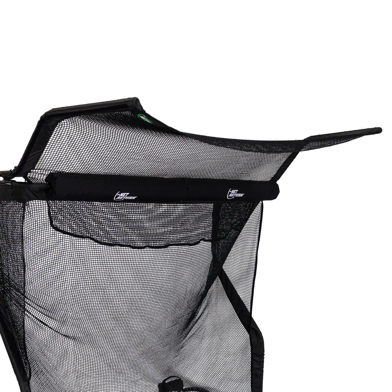 The Net Return golf net with No Fly Zone V2 installed, side view